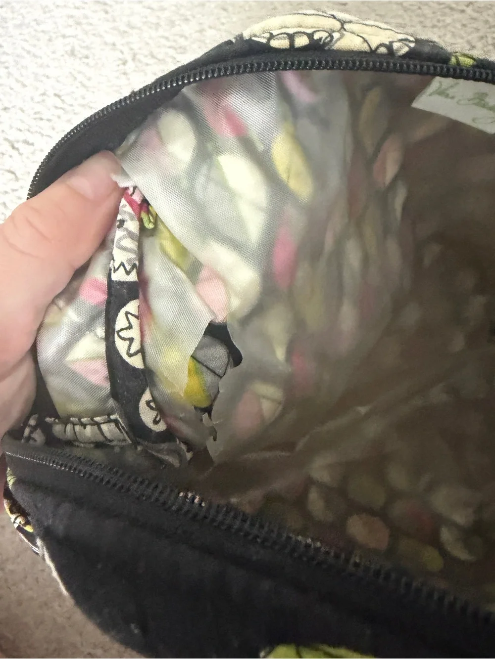 Vera Bradley Black Floral Large Cosmetic Bag Zip Pouch